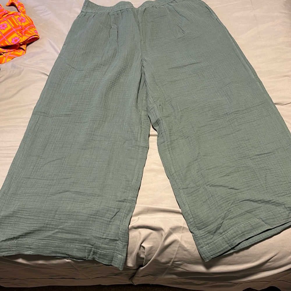 MADEWELL | Size L | NWT | Wide Leg Teal Cropped Gauzy Pull On Pant